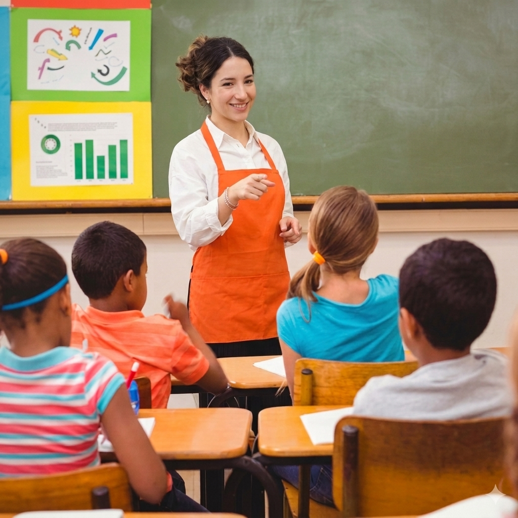 Especialista de PiojosAfuera® realizando revisión escolar de piojos con niños en salón de clases